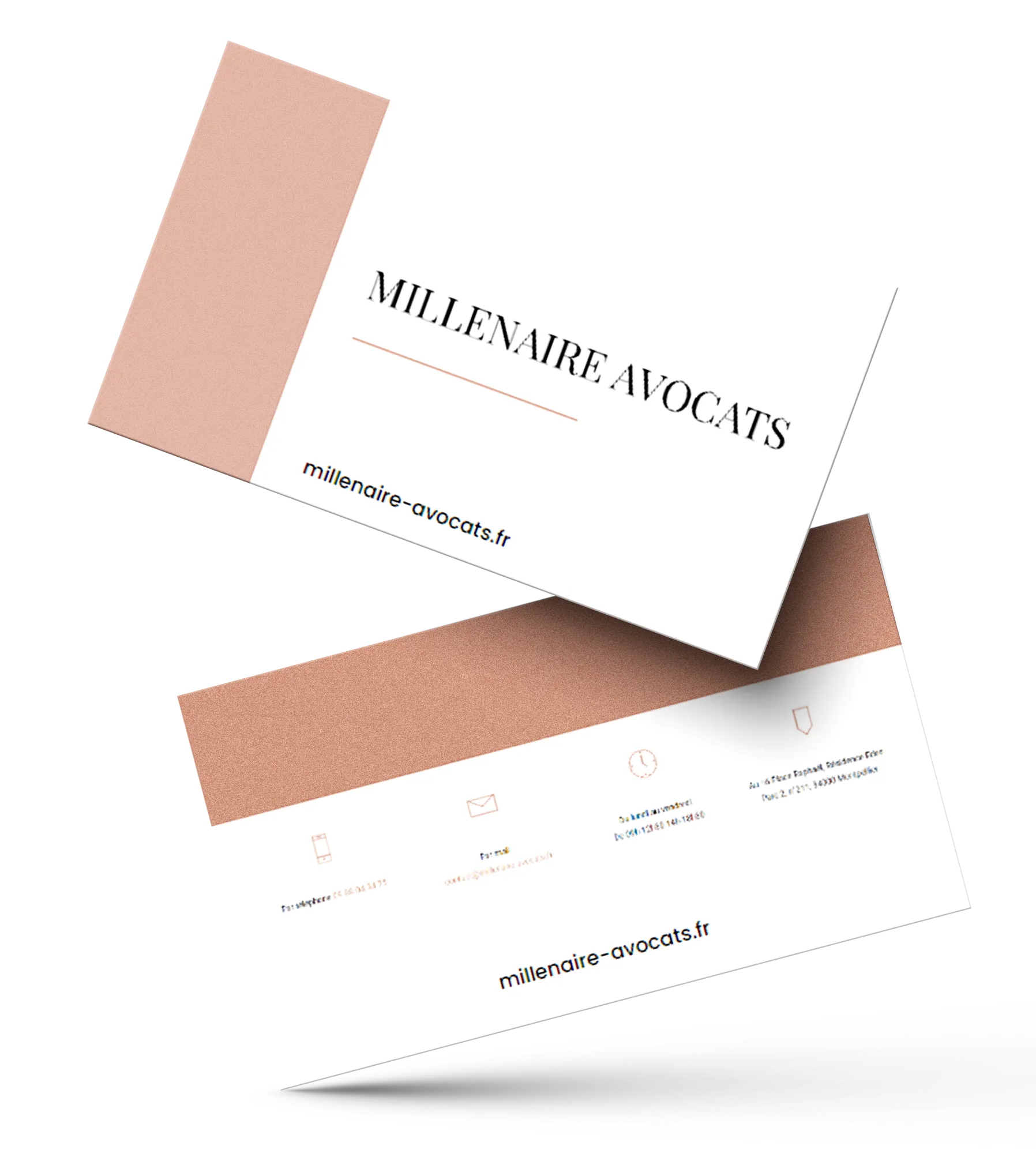 Cartes de visite recto verso d’un cabinet d’avocats, avec son logo et ses coordonnées