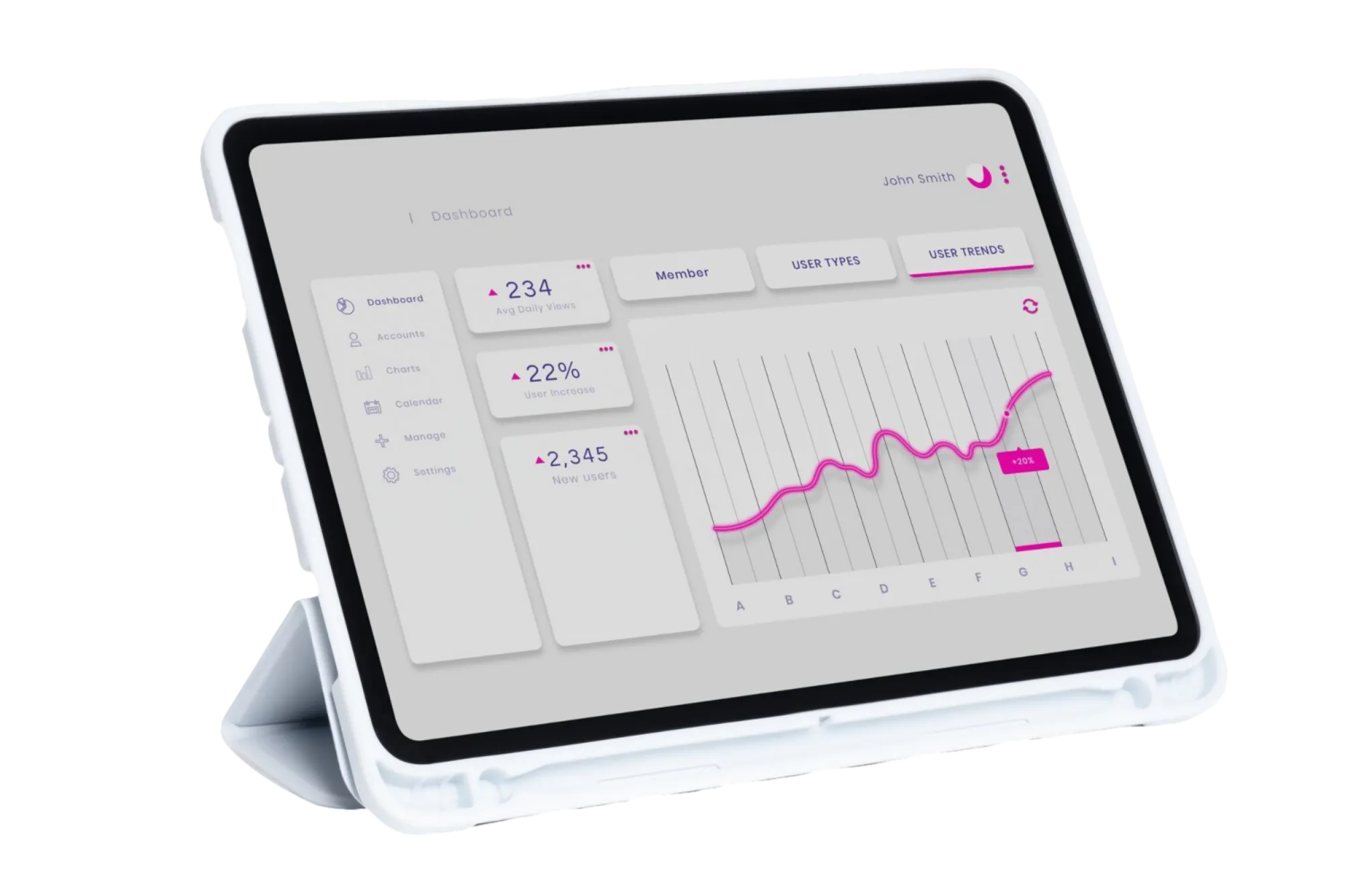 Tablette affichant un tableau de bord avec la courbe d’évolution du trafic d’un site internet