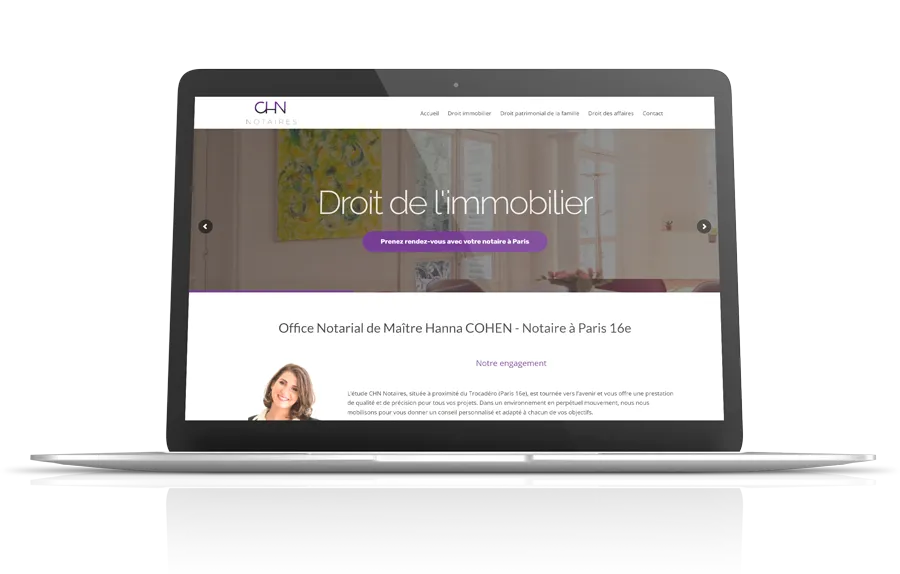 Site internet d’un office notarial parisien affiché sur un ordinateur portable